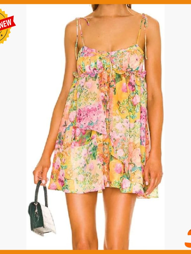 Boho Chiffon Mini Dress With Spaghetti Straps And Lace-Up Detail
